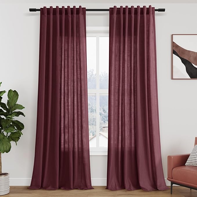 Extra Long Burgundy Linen Curtains 120 Inch by Nanspring