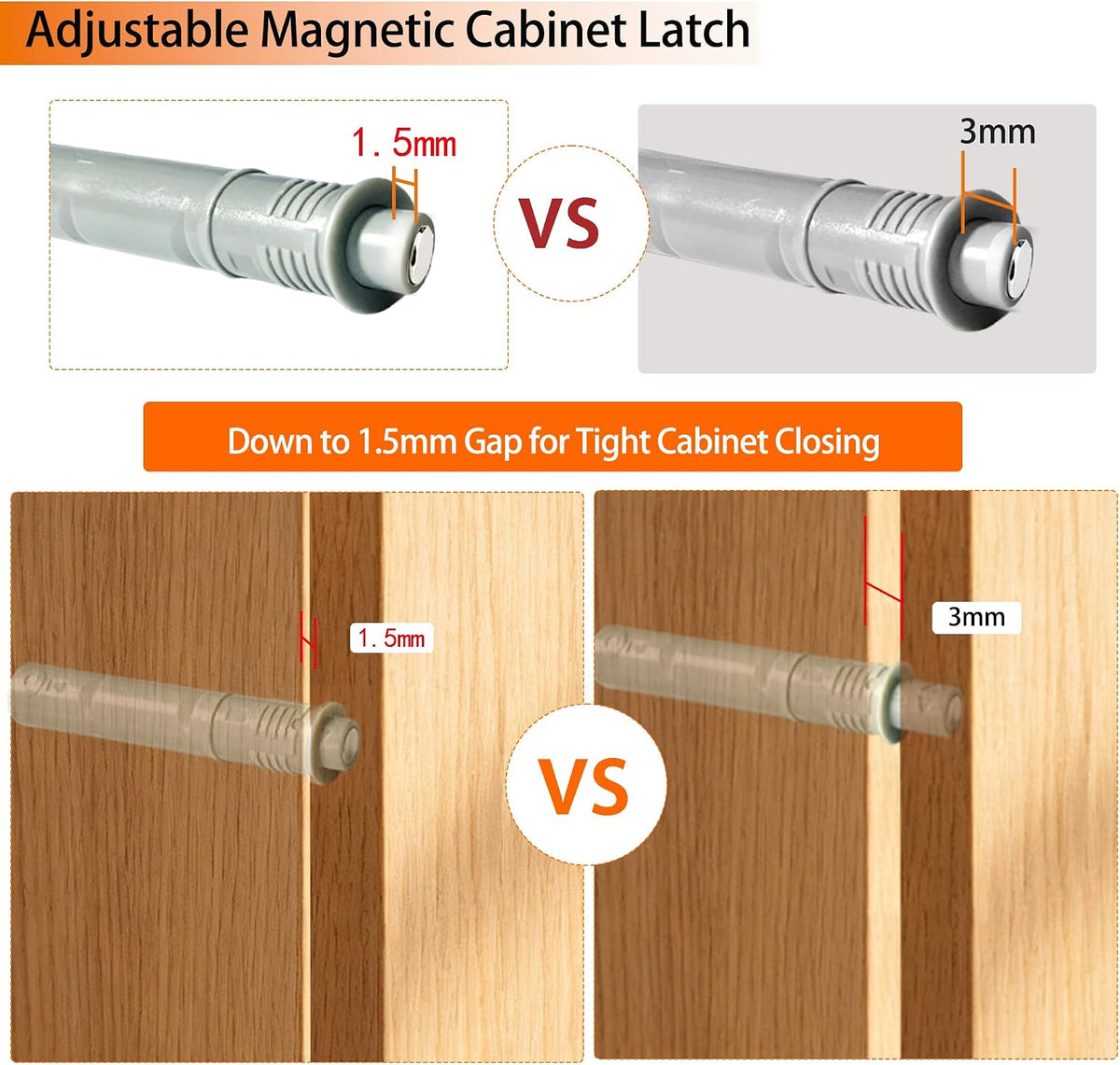 10PCS Magnetic Push Latches for Cabinet Push to Open Door Latch, Gray Soft Quiet Close Closers, Plastic Damper Buffer Push for Kitchen Drawer Door