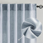 MIULEE Chambray Blue Linen Curtains 72 Inch Length 2 Panels - Image 2