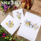 Moukeren 3 Pcs Floral Hand Towels Boho Wildflowers Cotton Bath Towel Set