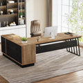 Tribesigns 71” Executive Desk, L-Shaped Desk with Cabinet, Oak and Black