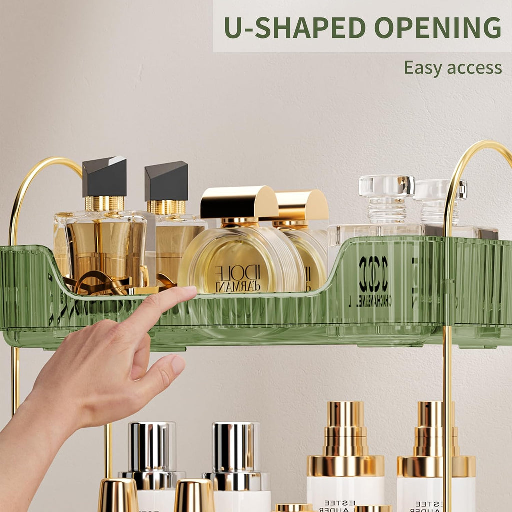 Akinbas 2 Tier Bathroom Organizer Countertop Makeup Perfume Tray Skincare Organizer for Bathroom Dresser Vanity (Green)