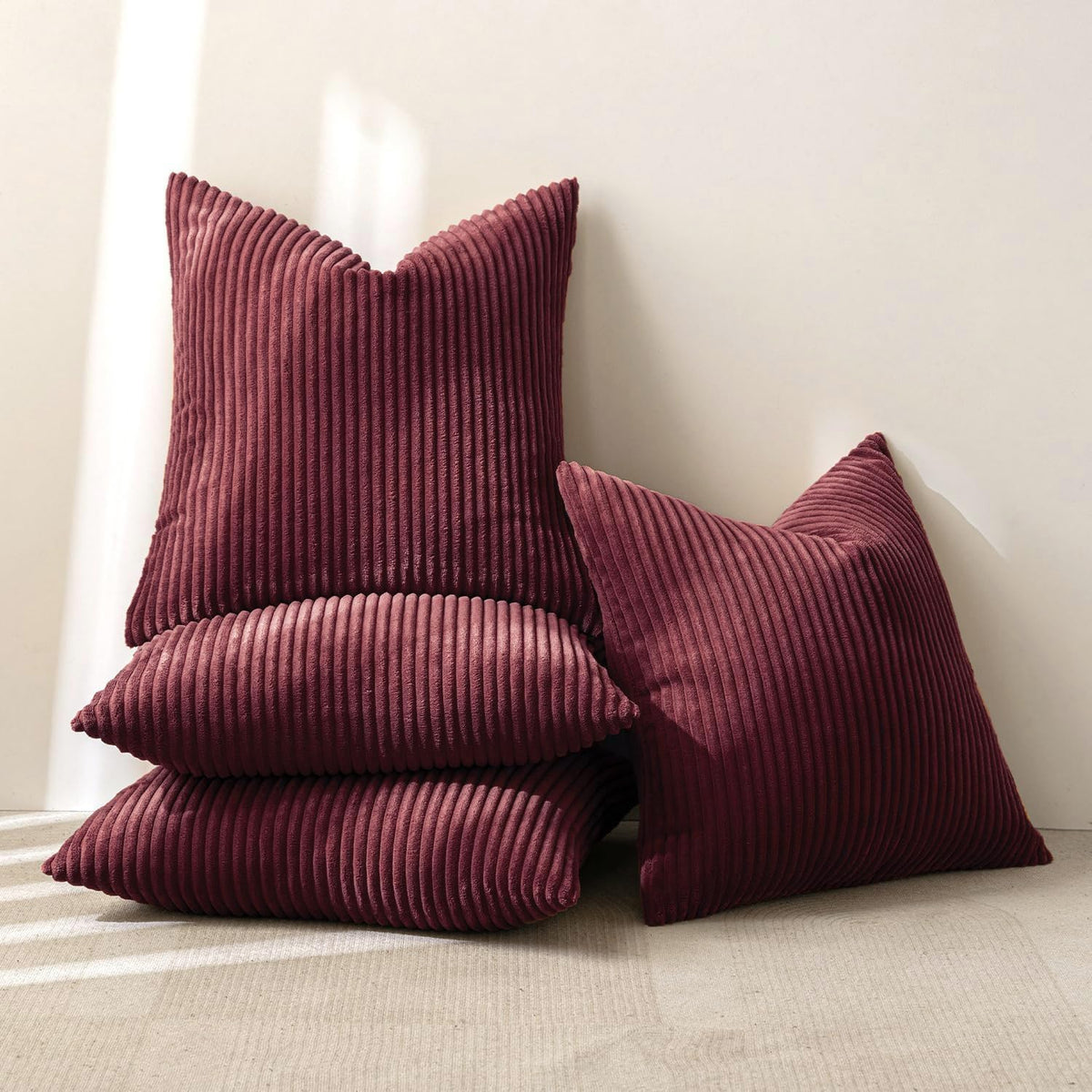 MIULEE Soft Corduroy Christmas Throw Pillow Covers Burgundy 18x18