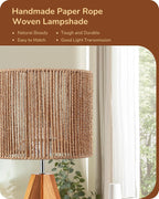 EDISHINE Small Rattan Table Lamp, Wood Tripod Bedside Lamp, 14.2", E26 Base