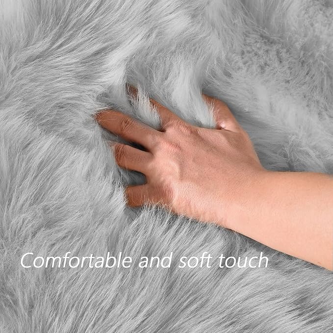 Latepis Small Rugs for Bedroom 2x3 Grey Faux Sheepskin Rug for Living Room - Image 5