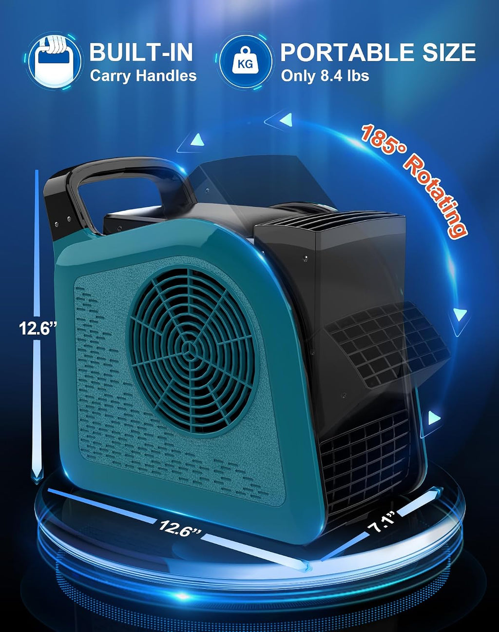 Air Mover Blower Fan - Carpet Dryer for Cooling, Drying and Ventilating, 355CFM Powerful Floor Fans for Home and Garage with 3 Speeds, High Velocity Utility Fan with 2 Outlets, 130W, Blue
