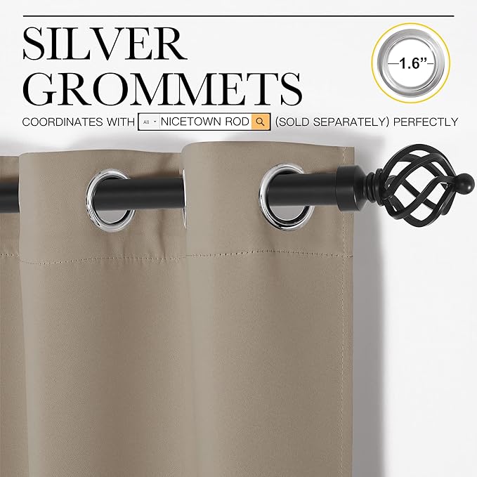 NICETOWN Thermal Insulated Taupe Blackout Curtains - Image 2