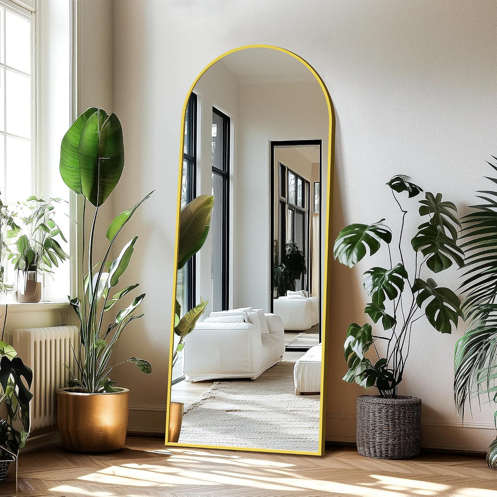 Delma Arched Full Length Mirror with Stand, 69x24 Gold Floor Mirror
