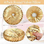 Kathfly Set of 4 Decorative Round Pleated Throw Pillows, Classy Velvet Pumpkin - Image 2