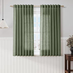 Olive Green Linen Curtains 60 Inch Length 2 Panel Set Back Tab Rod Pocket Semi by Nanspring