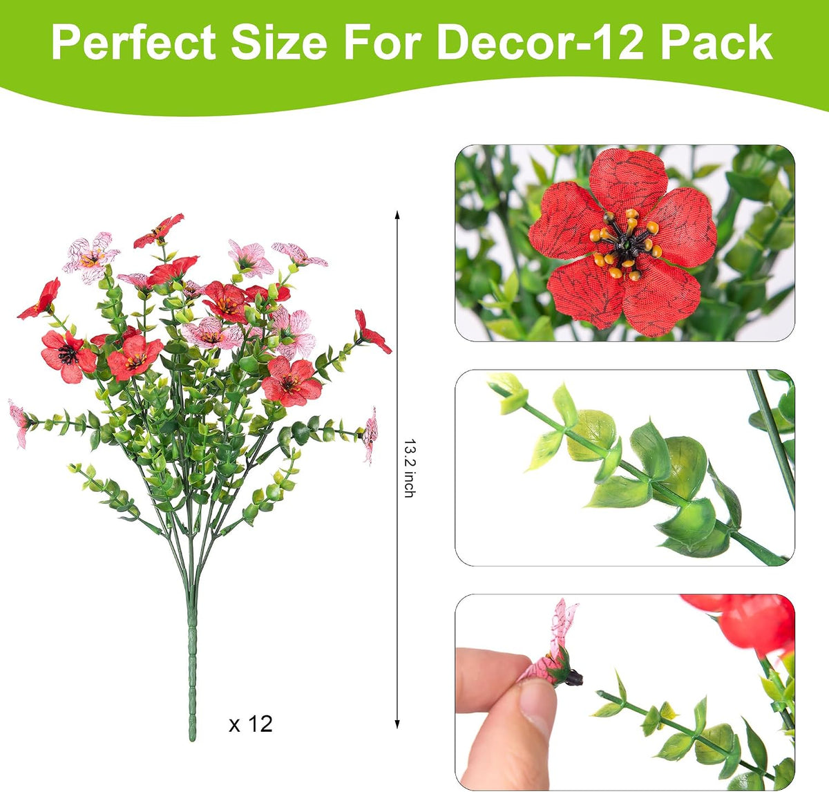 Artificial Fake Flowers Plants for Outdoor Spring Summer Decor 12 Bundles