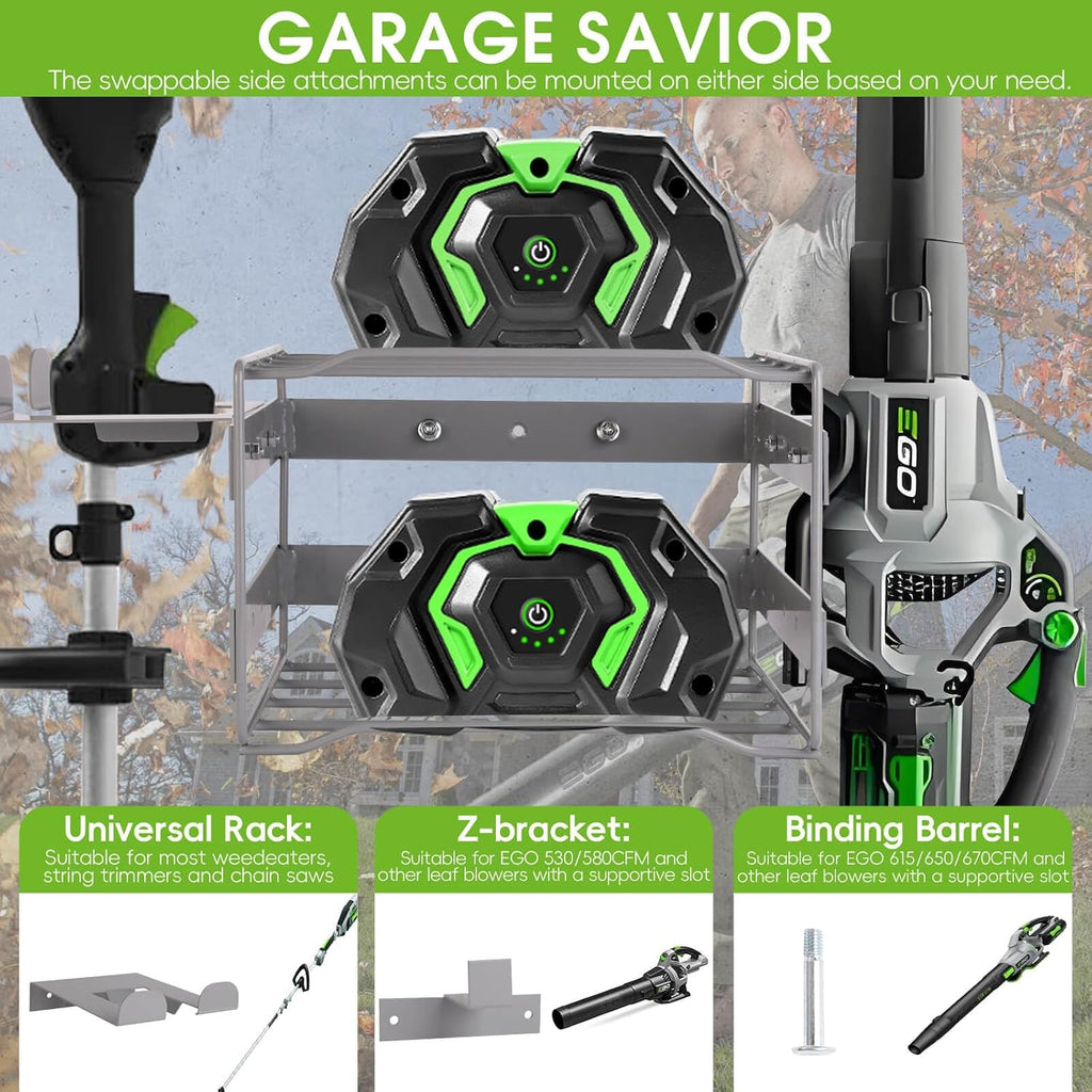 Power Tool Organizer Wall Mount - Heavy Duty Weed Eater Hanger for Garage Organization, Cuboid Garage Storage Rack for EGO Leaf Blower, Trimmer, Chainsaw, Edger, Battery, Charger, 180lbs Load Capacity