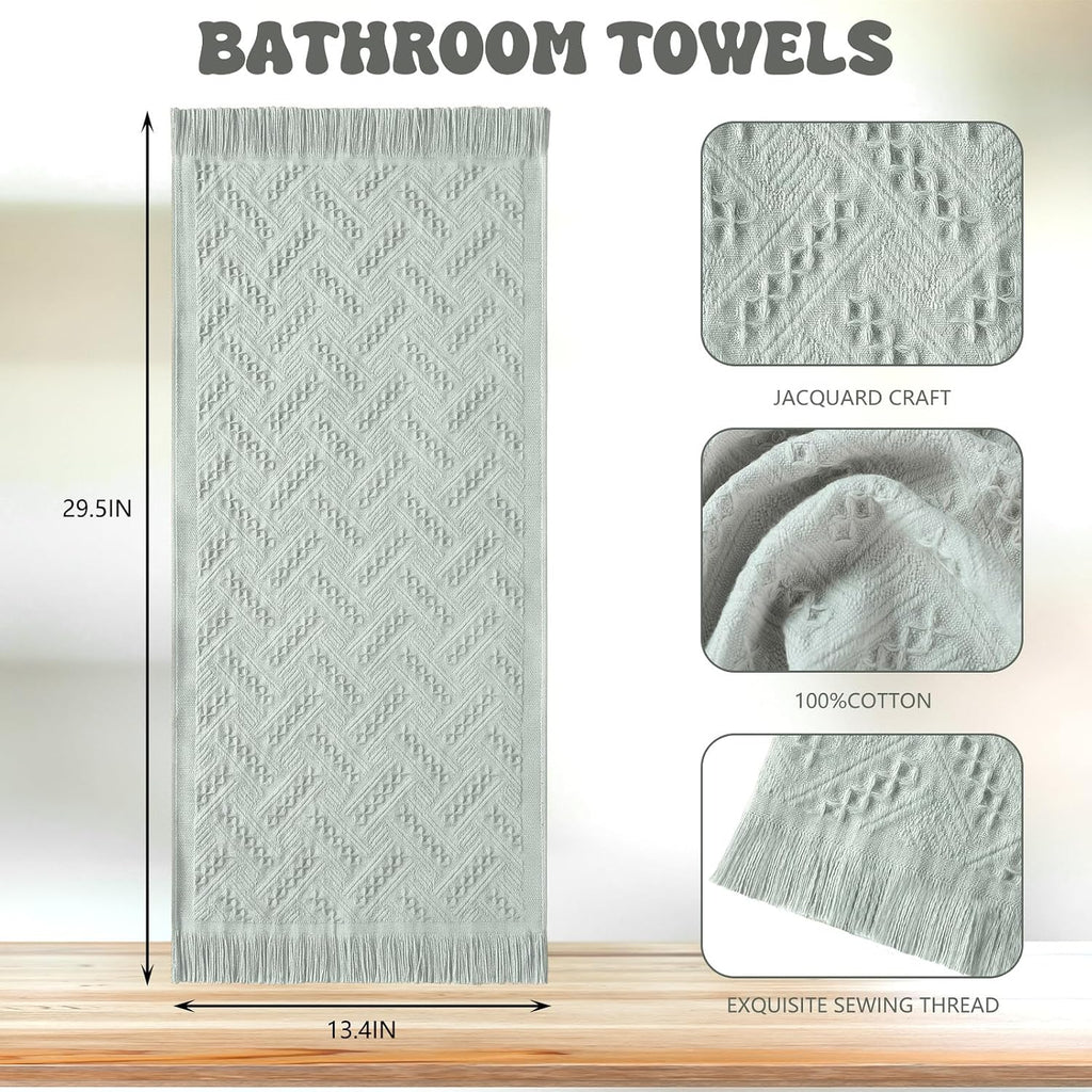 4 Pack Boho Hand Towel for Bathroom Kitchen, Mint Green