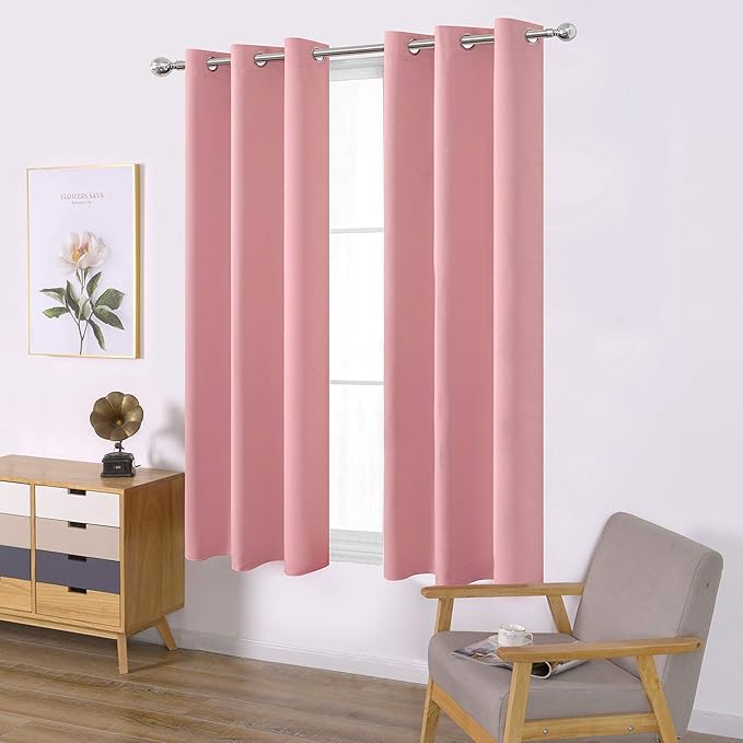 LEMOMO Pink Blackout Curtains 40 x 63 Inch Length/Set of 2 Curtain - Image 2