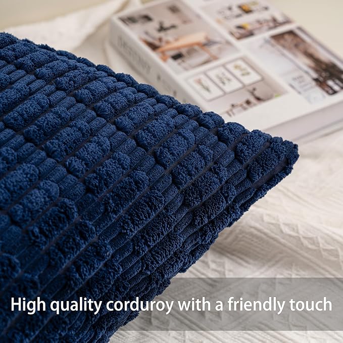 Pack of 2 Corduroy Decorative Throw Pillow Covers 12x20 InchSoft Boho Striped - Image 2