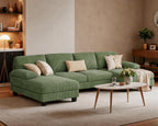 Furniwell U-Shaped Convertible Sectional Sofa Couch, Corduroy, Deep Green