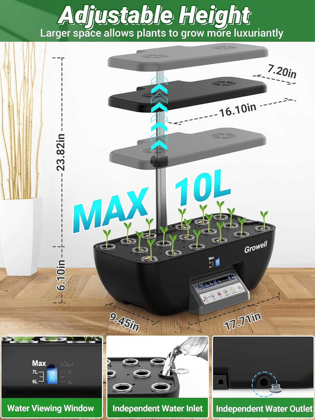 Growell Hydroponics Growing System, 17 Pods Large Indoor Garden with 2 Fans