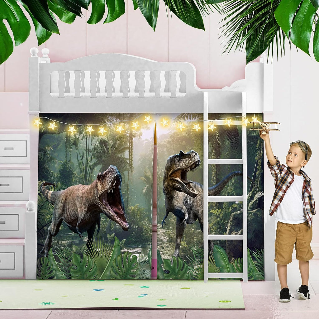 Hahafelt Dinosaur Loft Bed Curtains for Low Twin Bunk Bed, 5 Panels
