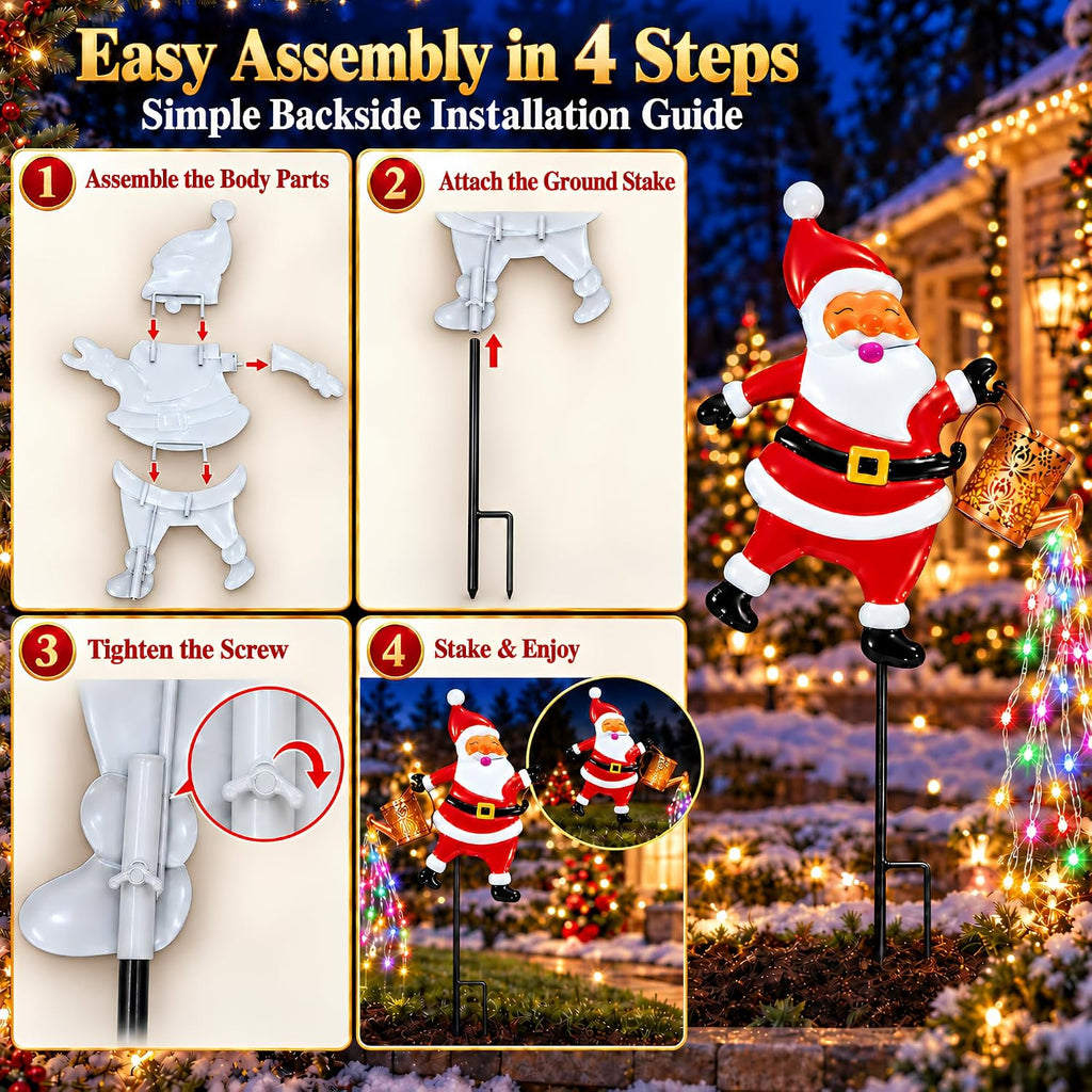 Christmas Solar Watering Can Lights Outdoor - Lighted Santa Claus Kettle Garden Stake Hanging Lantern, Waterproof Xmas LED Landscape Pathway Lights for Yard Lawn Patio Holiday Decor, Christmas Gifts