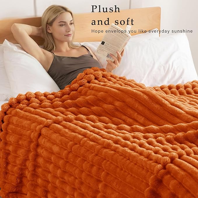 Exclusivo Mezcla King Size Flannel Fleece Blanket, Super Soft Striped Jacquard - Image 2