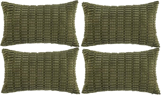 Fancy Homi 4 Packs Boho Moss Green Decorative Throw Pillow Covers 12x20 Inch by Fancy+Homi