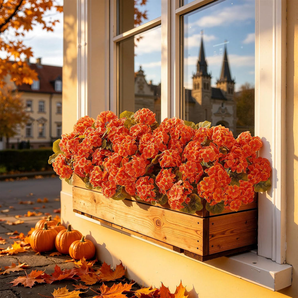 Artificial Fall Flowers Geraniums for Outdoors Front Porch Decor