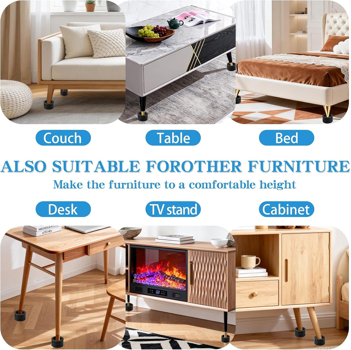 Bed Risers Adjustable Furniture Risers Heavy Duty Lifts Height 2 "