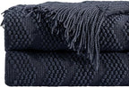 BOURINA Navy Throw Blanket 50x60 Inches Throw Textured Solid Soft Ripple Throws - Image 7