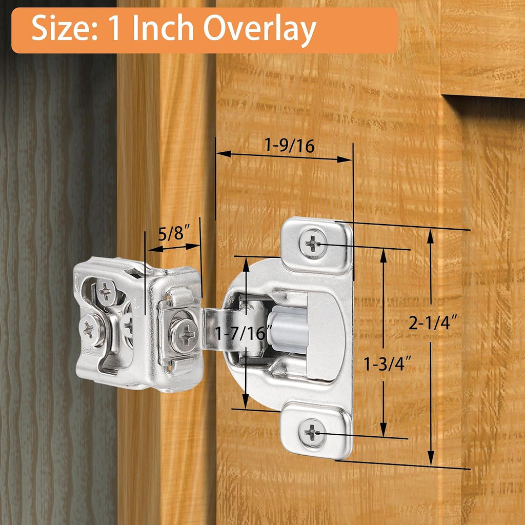 Soft Close Cabinet Hinges for Kitchen, 1” Overlay, 4 Pack