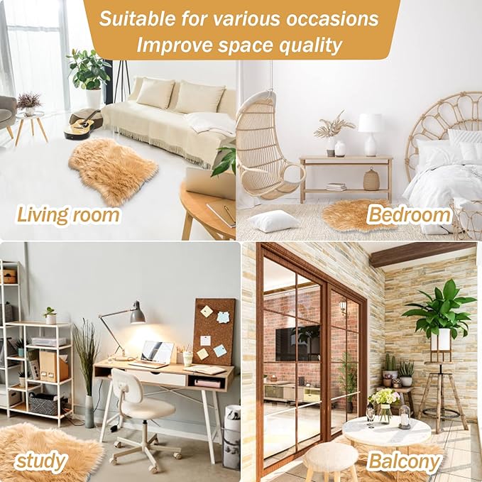 Faux Fur Rug - Faux Sheepskin Rug 2x3 Ft Irregular Shaped Carpet Fluffy Carpet - Image 5