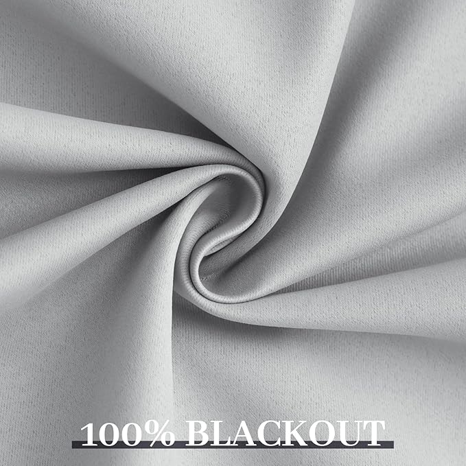 Yakamok Light Grey Room Darkening 100% Blackout Curtains Grommet Extra Wide - Image 6