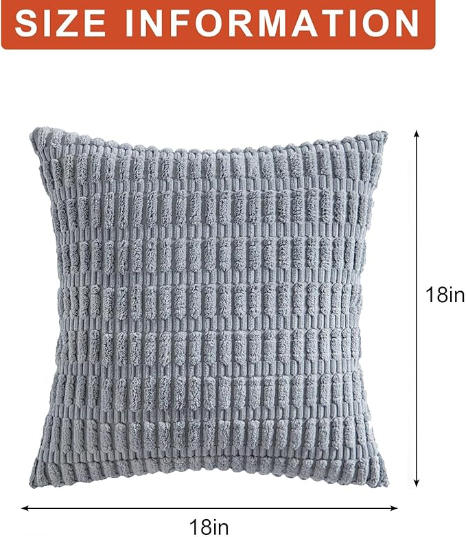 Pack of 2 Corduroy Decorative Throw Pillow Covers 18x18 InchSoft Boho Striped - Image 7