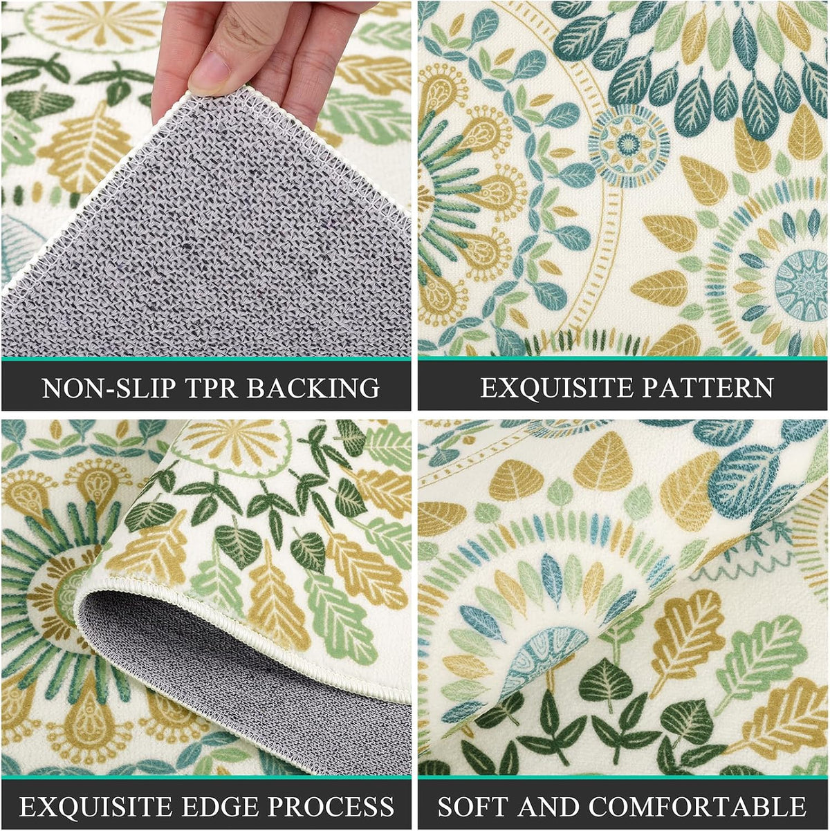 Bsmathom Farmhouse Kitchen Rugs Sets of 3, Boho Non-Slip Kitchen Mats for Floor, Kitchen Runner Rugs Non Skid Washable for Kitchen Entryway Hallway Laundry Room