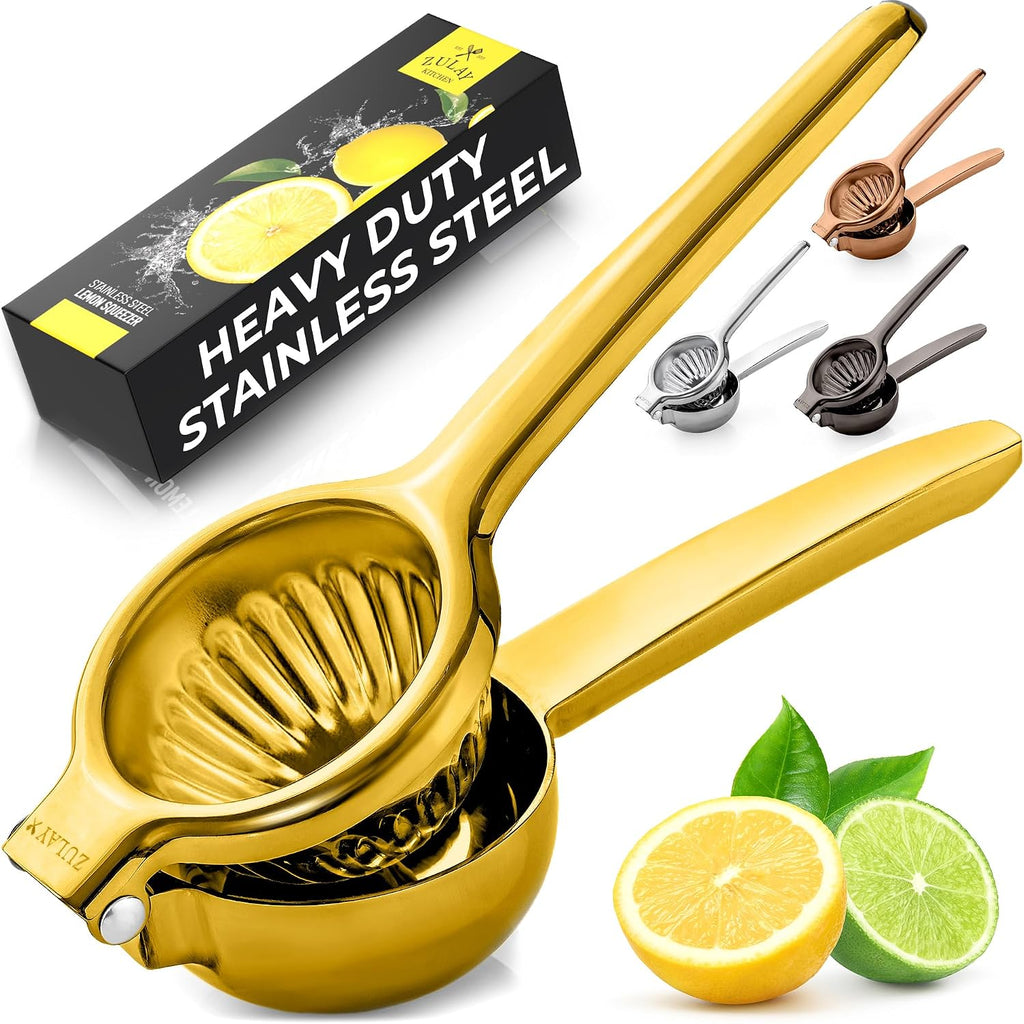 Zulay Kitchen Lemon Squeezer Stainless Steel - Premium Quality, Heavy Duty Solid Metal Squeezer Bowl - Large Manual Citrus Press Juicer and Lime Squeezer Stainless Steel - Gold