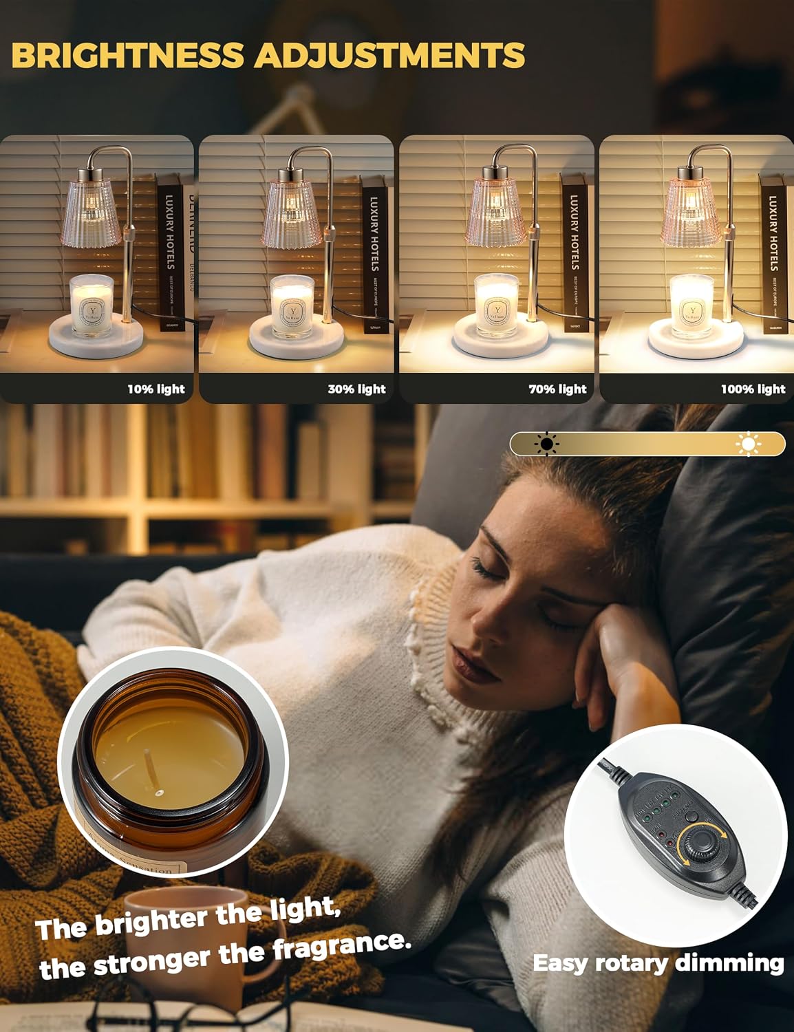 Marble Candle Warmer Lamp White with Cycle Timer, Dimmable Wax Melt Warmer