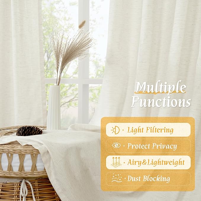 LAMIT Natural Linen Curtains 63 Inch Length - Image 9