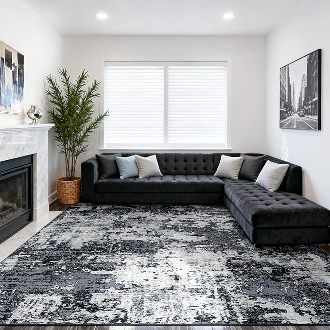 Washable Area Rugs 10'x14' Non-Slip Modern Abstract Soft by RELEANY