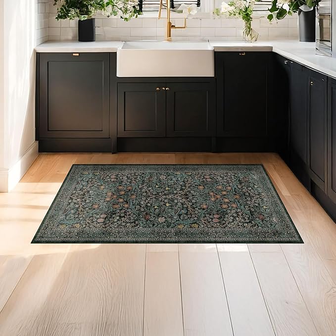 Dark Green 2x4 Rug Runner, Entryway Rugs, Small Runners - Image 2