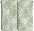 Artoid Mode 2 Pcs Beige Green Arched Stripes Jacquard Hand Towels for Bathroom, 100% Cotton Soft Absorbent Bathroom Decor Towels, 13.7 x 29.5 Inch
