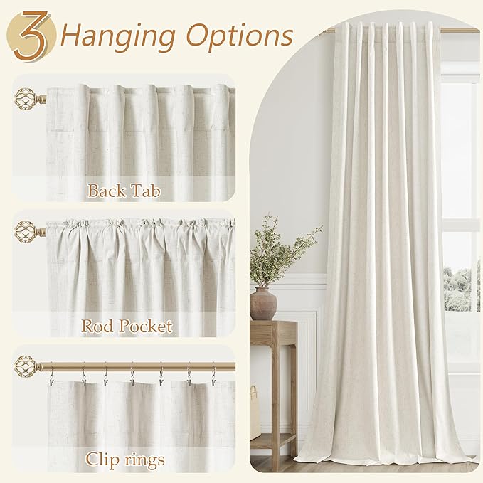 Guken Cream Linen Blackout Curtains 84 Inch Length 2 Panels Set - Image 6
