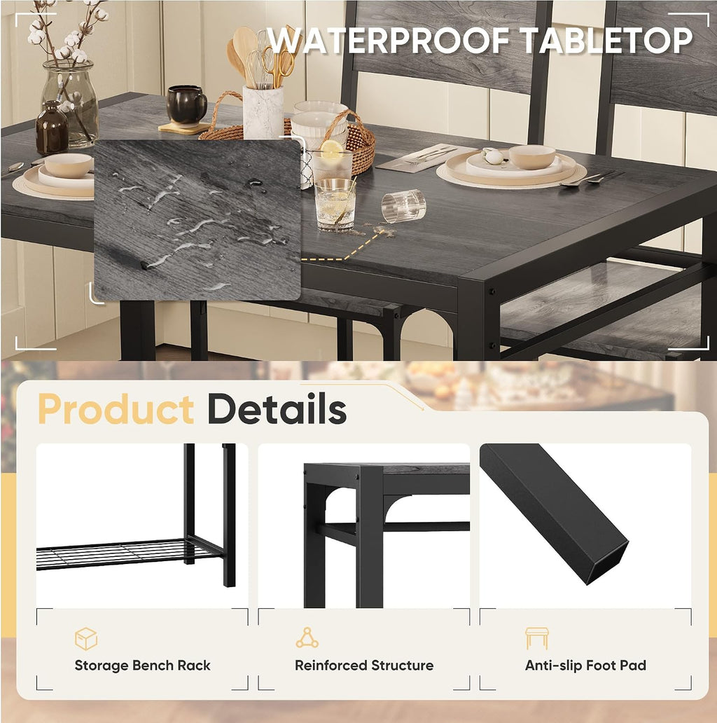 Shahoo Kitchen Table and 2 Chairs for 4 with Bench
