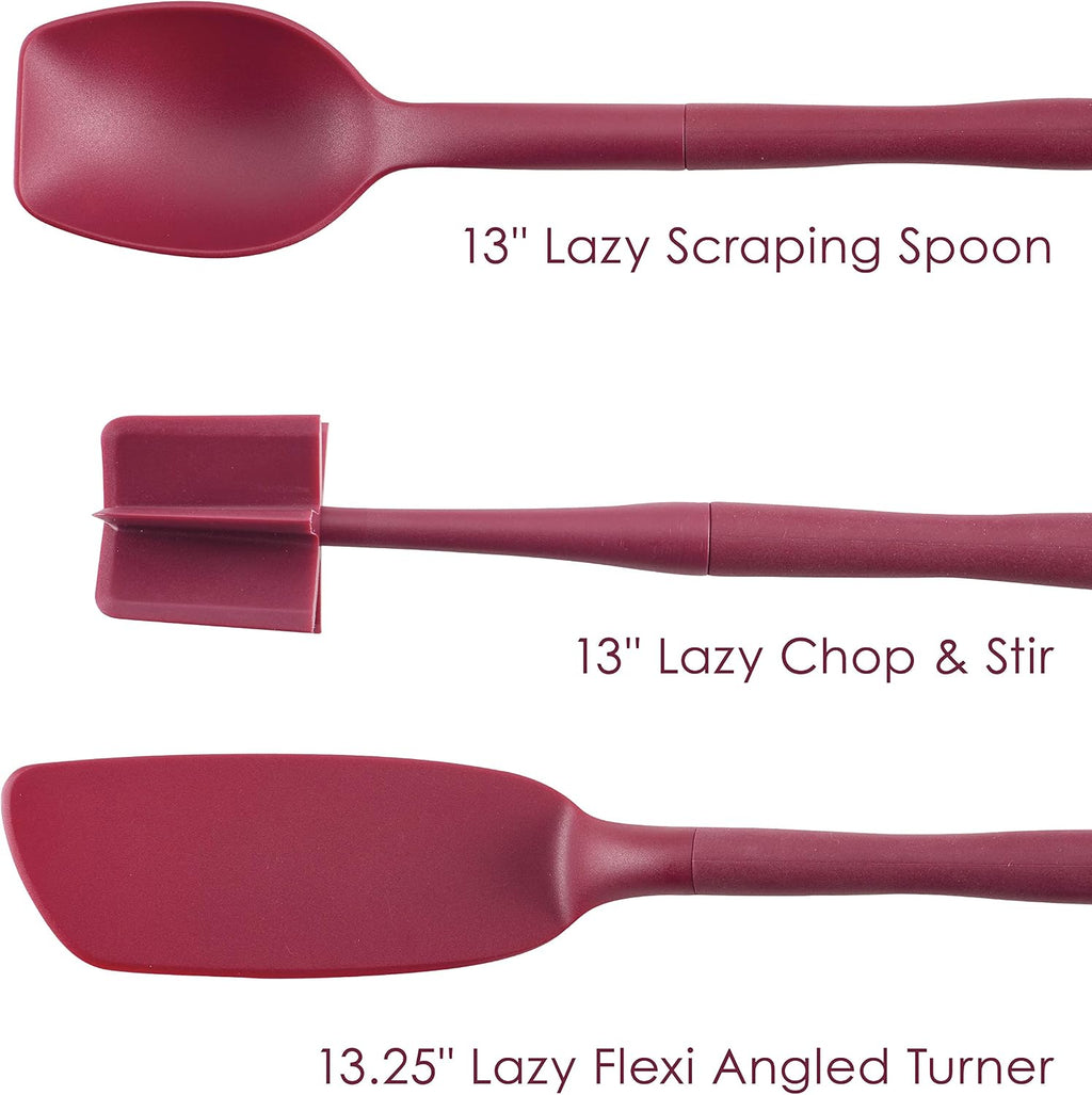 Rachael Ray Tools and Gadgets Lazy Crush & Chop, Flexi Turner, and Scraping Spoon Set / Cooking Utensils - 3 Piece, Burgundy Red