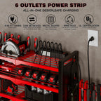 Cordless Power Tool Organizer Wall Mount, 6 Drill Holders, Red