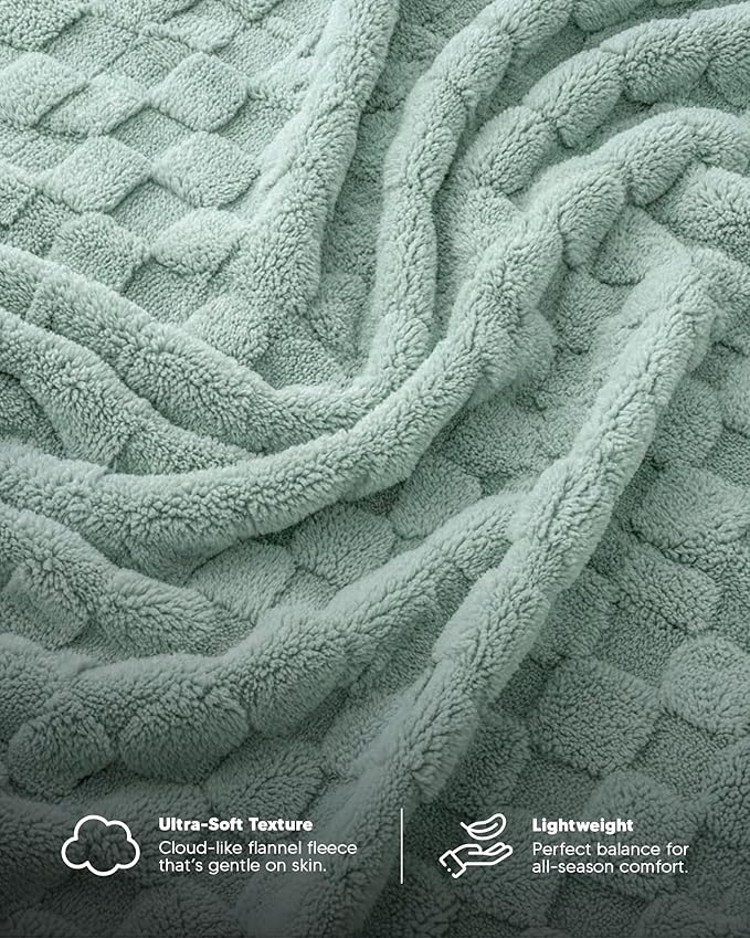 Utopia Bedding Sage Green Checkered Fleece Throw Blanket - Image 2