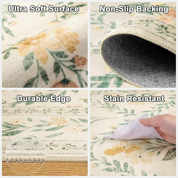 8x10 Area Rugs for Living Room: Floral Washable Rug Vintage Large Soft Boho - Image 6