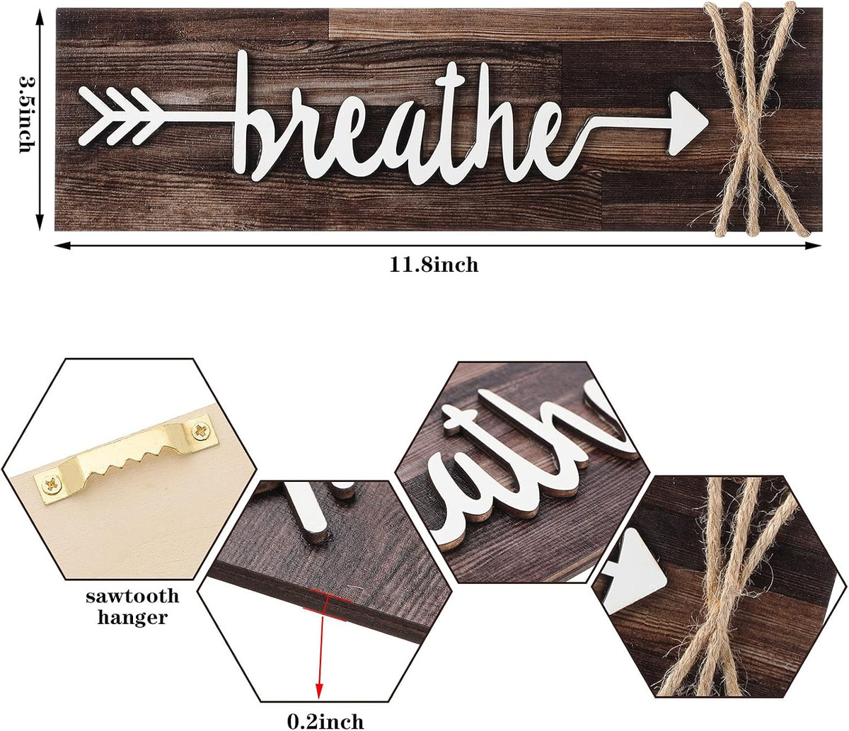 Jetec 4 Pieces Farmhouse Bathroom Decor Wall Art Soak Relax Unwind Breathe Wooden Signs with Arrow Rustic Vintage Country Bathroom Decor for Home Laundry Room(Brown)