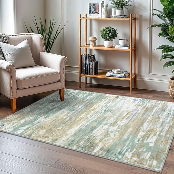 KOZYFLY Modern Abstract 3x5 Area Rug Washable Bedroom Rug Light Green Yellow - Image 7