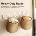 Wall Mounted Coat Hook Rack, 6 Adjustable Sliding Hooks Premium Aluminum Wall Hanger, 2 Mounting Options Self Adhesive & Drilling for Bathroom Bedroom Entryway (Off-White)