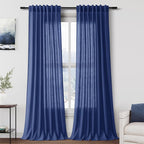 Nanspring Classic Blue Linen Curtains 108 Inches Long by Nanspring