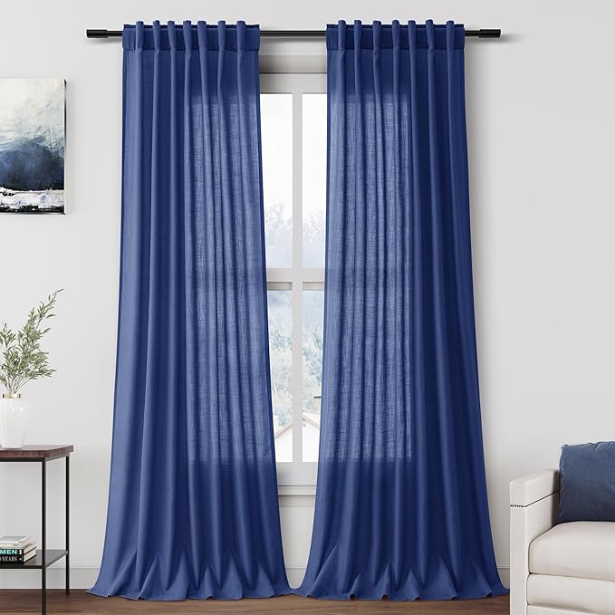 Nanspring Classic Blue Linen Curtains 108 Inches Long by Nanspring